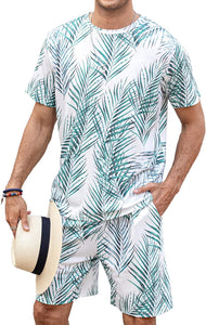 Men's White/Black Leaves Shirt & Shorts Set