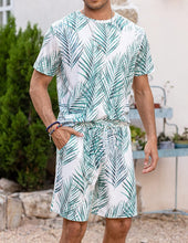 Load image into Gallery viewer, Men&#39;s White/Black Leaves Shirt &amp; Shorts Set