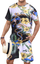 Load image into Gallery viewer, Men&#39;s White/Black Leaves Shirt &amp; Shorts Set