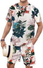 Load image into Gallery viewer, Men&#39;s White/Black Leaves Shirt &amp; Shorts Set