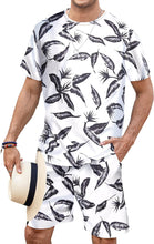 Load image into Gallery viewer, Men&#39;s White/Black Leaves Shirt &amp; Shorts Set