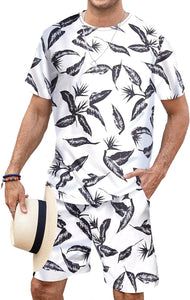 Men's Black Tropical Shirt & Shorts Set