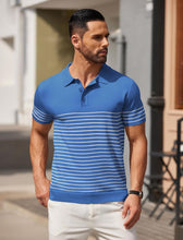 Load image into Gallery viewer, Men&#39;s Premium Light Blue Striped Short Sleeve Shirt