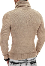 Load image into Gallery viewer, Men&#39;s Light Grey Knit Shawl Neck Zipper Style Long Sleeve Sweater