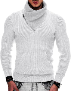 Men's Khaki Knit Shawl Neck Zipper Style Long Sleeve Sweater