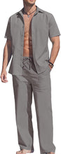 Load image into Gallery viewer, Men&#39;s Linen Blue Short Sleeve Button Shirt &amp; Pants Set