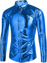 Load image into Gallery viewer, Men&#39;s Designer Style Metallic Shiny Copper Gold Long Sleeve Shirt