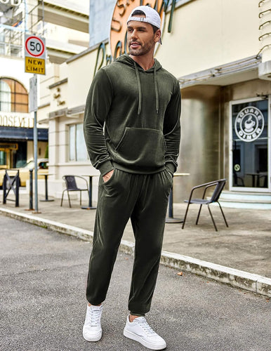 Men's Olive Green Hoodie & Pants Sweatsuit Set