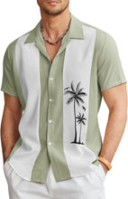 Load image into Gallery viewer, Men&#39;s Cuban Style Green Palm Tree Striped Short Sleeve Shirt