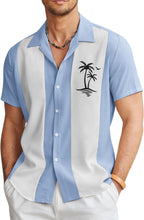 Load image into Gallery viewer, Men&#39;s Cuban Style Blue/White Palm Striped Short Sleeve Shirt