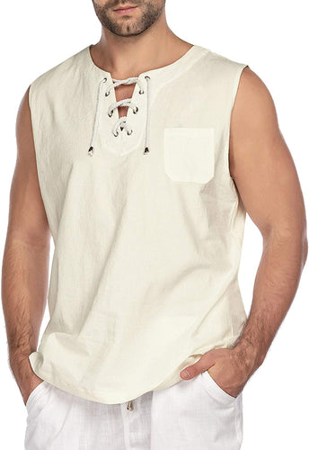 Men's Summer Style Beige Sleeveless Cotton Shirt