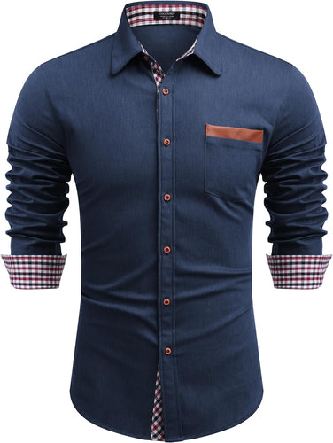 Men's Blue Long Sleeve Business Casual Shirt