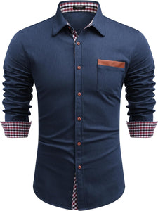 Men's Blue Long Sleeve Business Casual Shirt