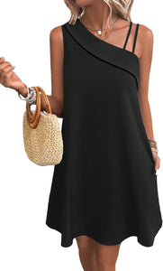 Black One Shoulder Strappy Mini Dress