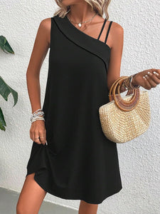 Black One Shoulder Strappy Mini Dress