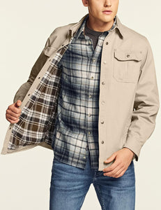 Men's Navy Blue Cotton Flannel Long Sleeve Shirt Jacket