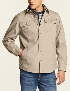 Men's Khaki Cotton Flannel Long Sleeve Shirt Jacket