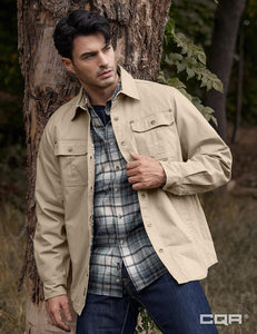 Men's Grey Cotton Flannel Long Sleeve Shirt Jacket