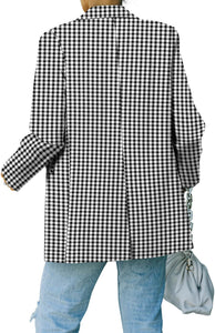 Business Savvy Checkered Long Sleeve Business Blazer Jacket