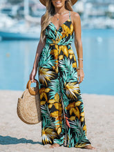 Load image into Gallery viewer, Tropical Leaf Sleeveless Belted Jumpsuit