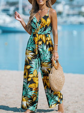 Load image into Gallery viewer, Tropical Leaf Sleeveless Belted Jumpsuit