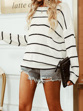 Load image into Gallery viewer, White Striped Long Sleeve Loose Fit Knit Sweater