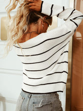 Load image into Gallery viewer, White Striped Long Sleeve Loose Fit Knit Sweater