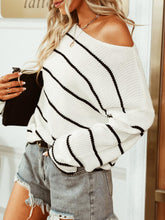 Load image into Gallery viewer, White Striped Long Sleeve Loose Fit Knit Sweater