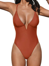 Load image into Gallery viewer, Summer Fuschia Pink Deep V Cross Back One Piece Swimsuit