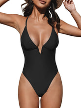 Load image into Gallery viewer, Summer Rose Red Deep V Cross Back One Piece Swimsuit