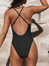 Load image into Gallery viewer, Summer Fuschia Pink Deep V Cross Back One Piece Swimsuit
