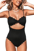 Load image into Gallery viewer, Scalloped Black Cut Out One Piece Bathing Suit