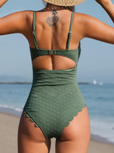 Load image into Gallery viewer, Scalloped Sage Green Cut Out One Piece Bathing Suit