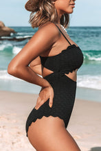 Load image into Gallery viewer, Scalloped Dark Blue Cut Out One Piece Bathing Suit
