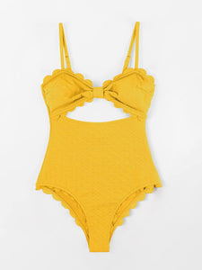 Scalloped Yellow Cut Out One Piece Bathing Suit