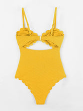 Load image into Gallery viewer, Scalloped Yellow Cut Out One Piece Bathing Suit