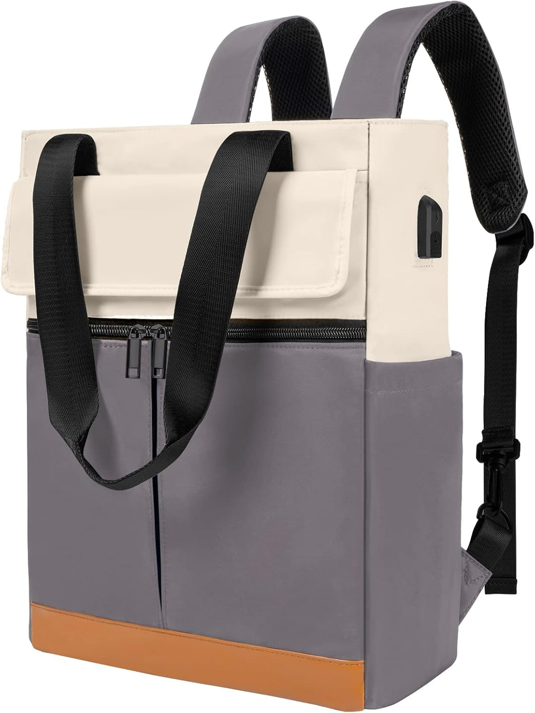 Grey Color Block Convertible Daypack Laptop Backpack