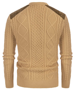 Camel Men's Suede Patchwork Cable Knit Sweater
