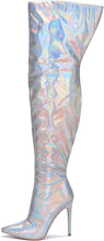 Load image into Gallery viewer, Metallic Fashion Style Pink Holographic Stiletto Over The Knee Boots