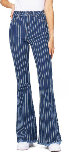 Dark Blue Pin Striped High Waist Blue Denim Pants