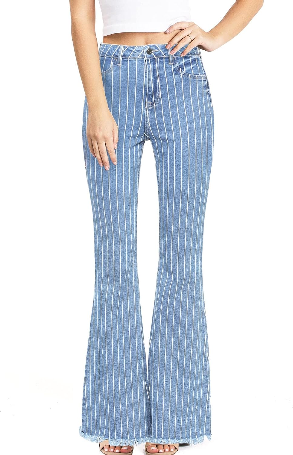 Chic Blue Pin Striped High Waist Blue Denim Pants