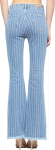 Chic Blue Pin Striped High Waist Blue Denim Pants