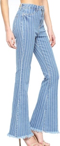 Chic Blue Pin Striped High Waist Blue Denim Pants