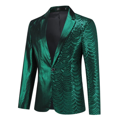 Chain Green Men's Stylish Sequin Long Sleeve Dress Blazer