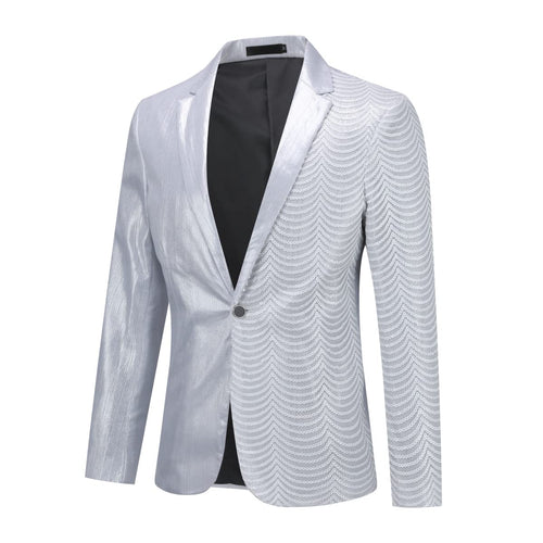 Chain Silver Men's Stylish Sequin Long Sleeve Dress Blazer