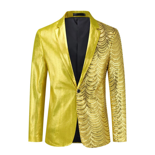 Chain Gold Men's Stylish Sequin Long Sleeve Dress Blazer