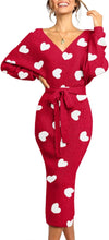 Load image into Gallery viewer, Valentines Day Hearts Knit Deep V Sweater Dress