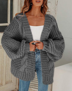 Boho Black Textured Open Front Long Sleeve Sweater
