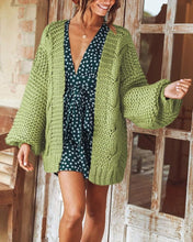 Load image into Gallery viewer, Boho Green Textured Open Front Long Sleeve Sweater