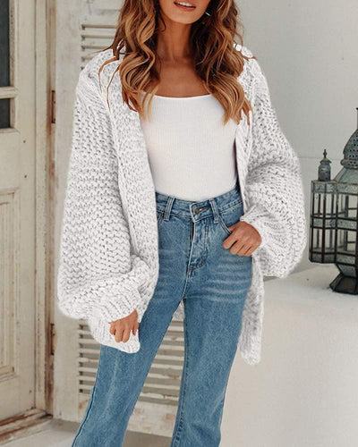 Boho White Textured Open Front Long Sleeve Sweater